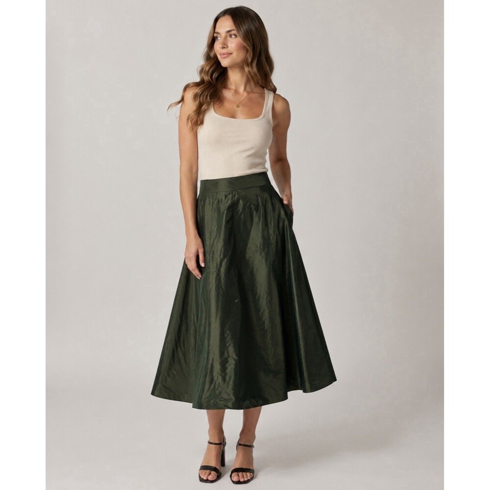 Vintage Carlisle Silk Skirt Size 10 Metallic Green  Holiday Whimsigoth